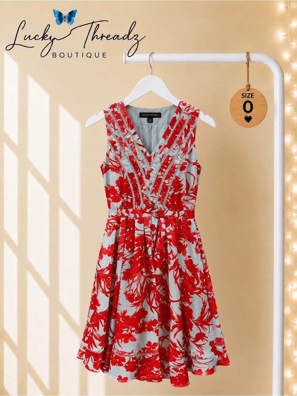 Banana Republic Floral V-Neck Fit & Flare Dress 0 Ladder Lace Midi